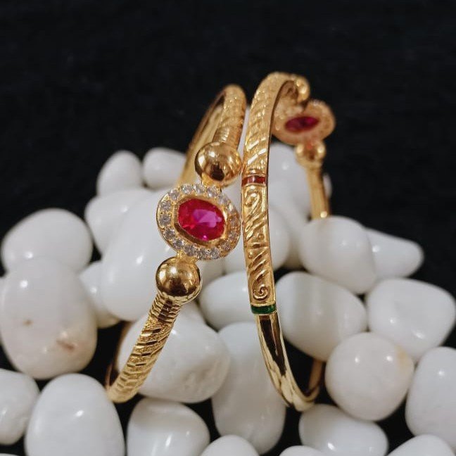 916 Gold Pink Stone Copper Kadli Bangle